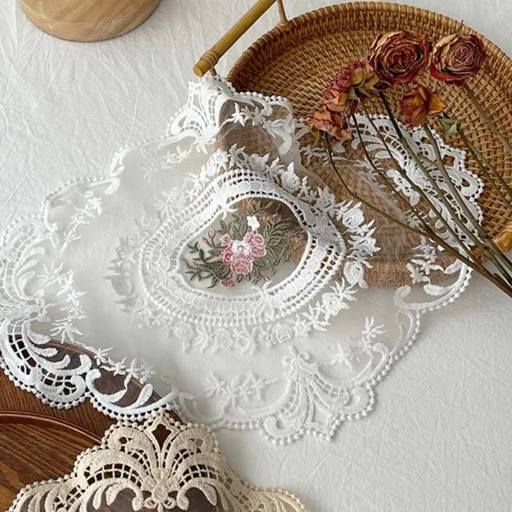 Vintage European Style Lace Embroidery Coaster Oval 29x37cm Embroidery Placemat Cup Table Mat