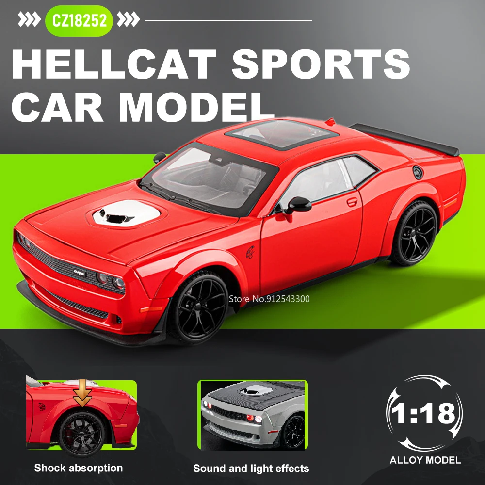 

Large 1:18 Scale Hellcat LP770 Model Car Toy Metal Body Shock Absorption Supercar Sound Light Pull Back Toys Table Ornaments