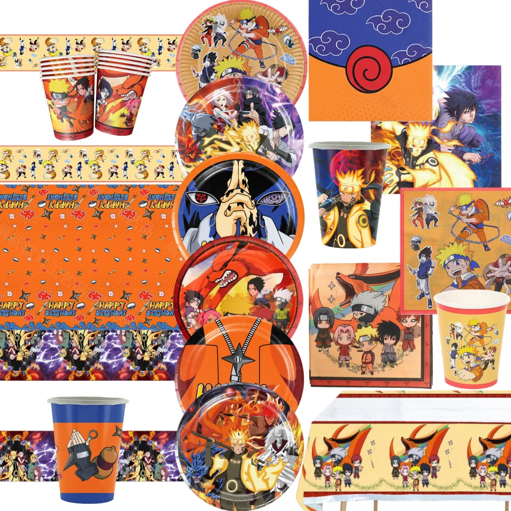 Neue Cartoon Naruto Anime Party Supplie Junge Mädchen Geburtstag Party Papier Geschirr Set Pappteller Tasse Serviette Baby Dusche Dekoration