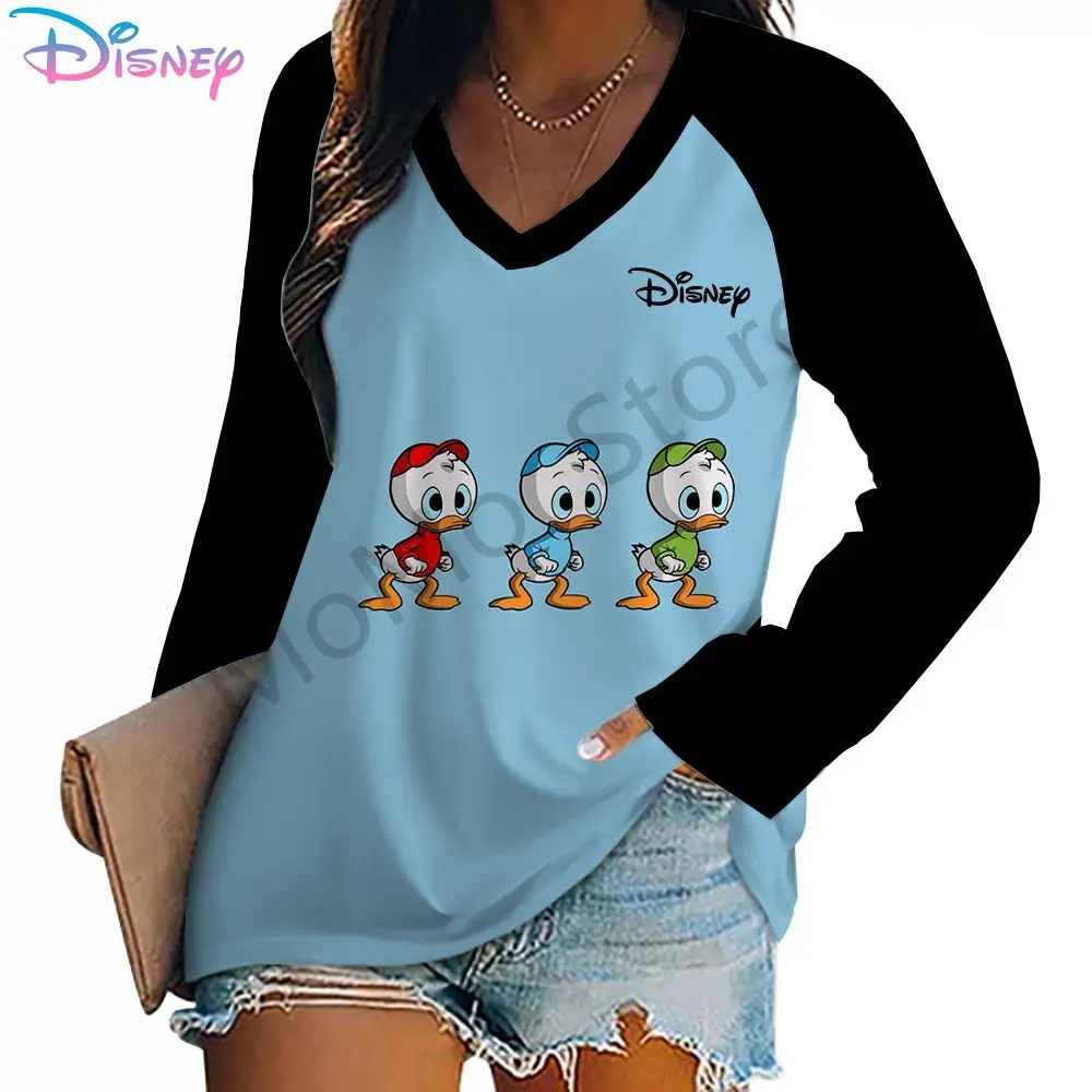 Autumn Disney Donald Duck Women\'s Long Sleeve T-Shirt Kawaii Lovely 2024 Youthful Woman Clothes High Quality Y2k S-3XL New Tops