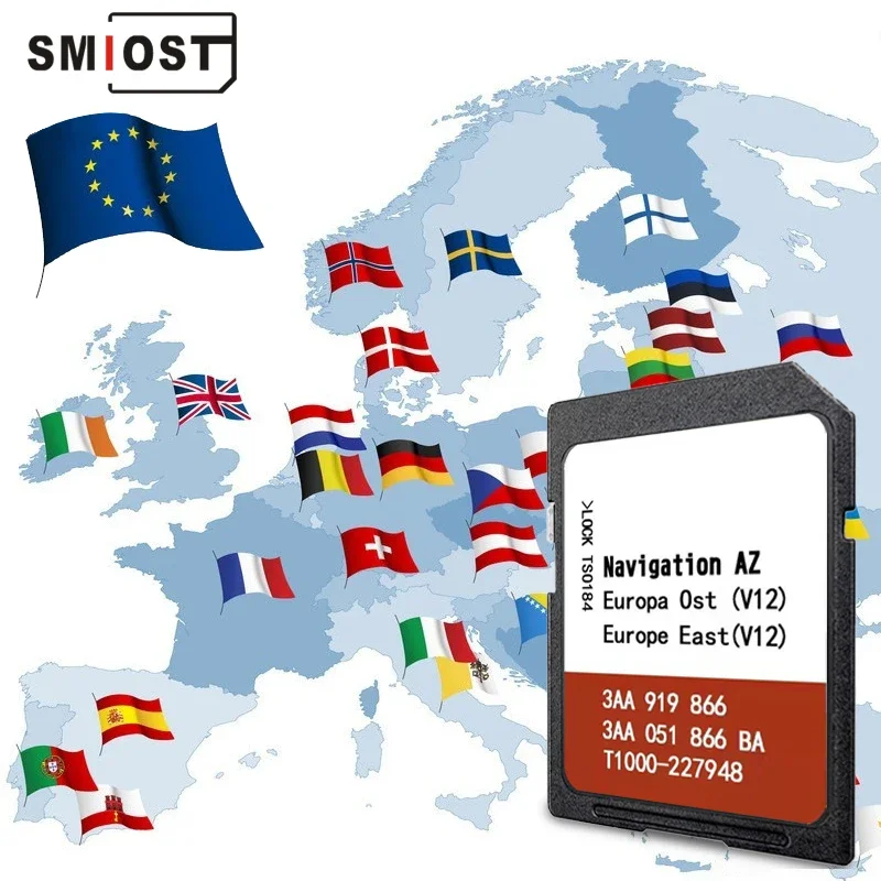 Memory SD Map Card for SMIOST Car Navi GPS Data Card with Eastern Europe V12 Sat Nav 8GB RNS315 Amundsen Media 2.1 2.2