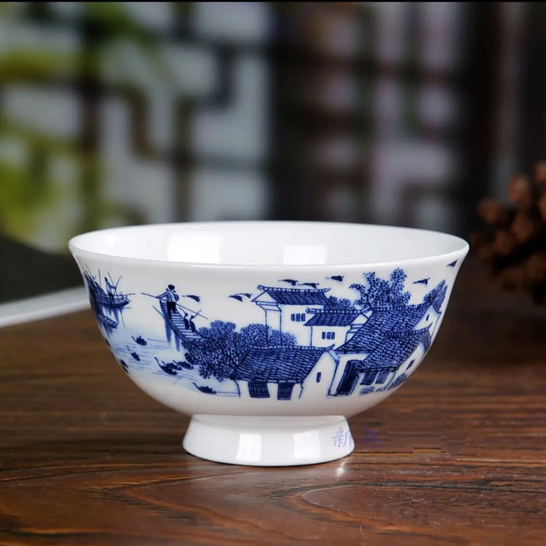 Blue And White Rice Bowl  Noodle Bowl High Legged Soup Bowl