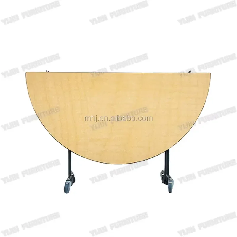 Movable Melamine Board 6ft Folding Table Party Wood Round Table with Wheels