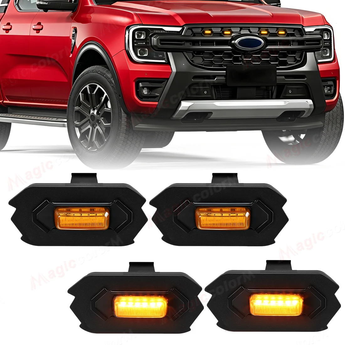 

4PCS Grille Lights For Ford Ranger T9 2022 2023 2024 2025 Front Grill LED DRL White Amber Warning Daylights Car Accessories 12V
