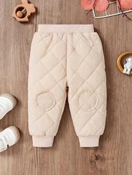Autumn And Winter Light Colored Male Baby Pants Elastic Waist Diamond Check Style Handsome Everything Plus Fleece Thick Pants