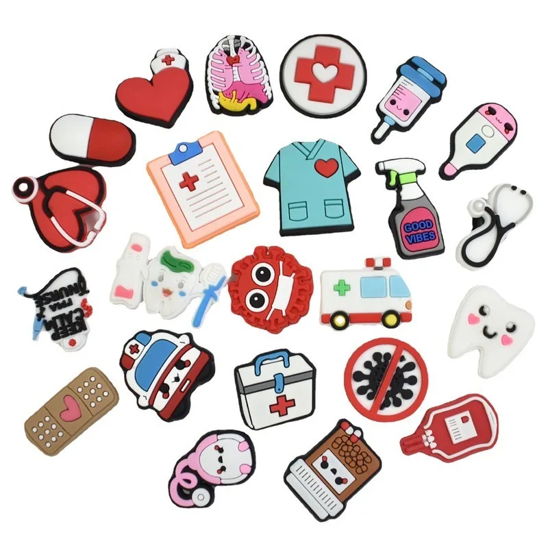 Cartoon Cute Medical Treatment Shoe Decoration PVC Shoe Charms Doctors Nurses Shoe Accessories for Croc Sandals XMas Gifts Pins