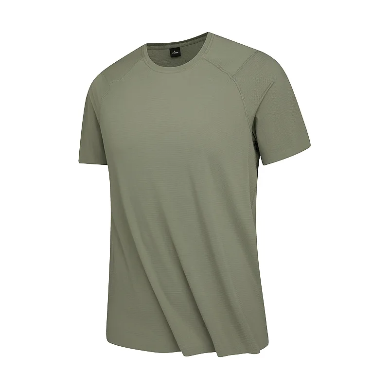 

2025Summer T-shirt short sleeved men's seamless ice silk breathable quick drying anti wrinkle UN solid color youth sports round