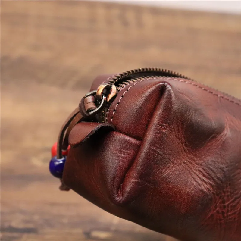 Simple vintage natural genuine leather men women's glasses bag real cowhide small storage bag student coin purse pencil case