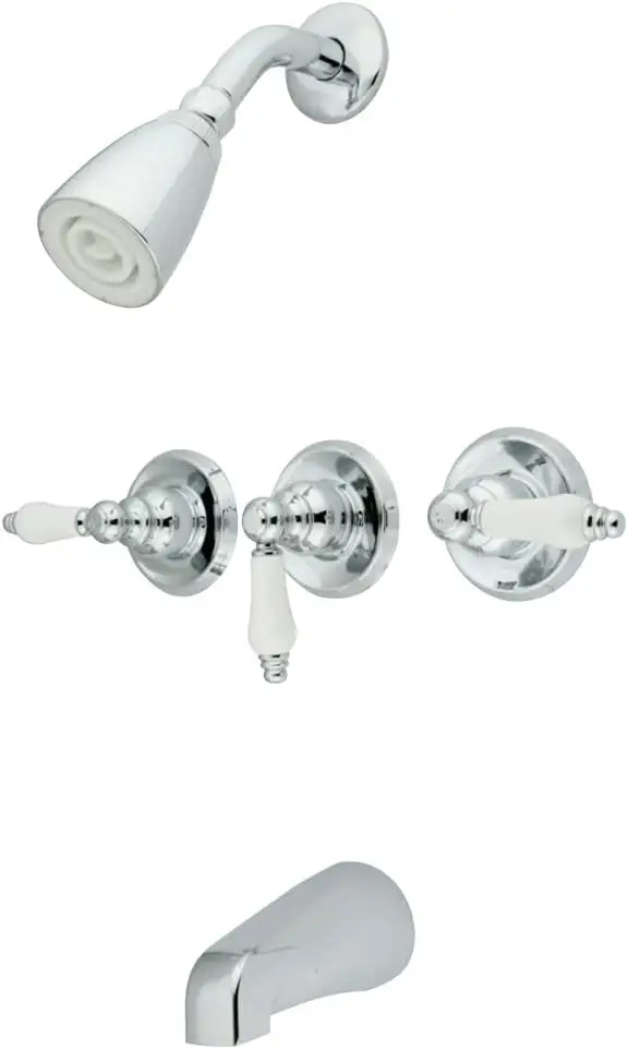 

Polished Chrome Tub and Shower Faucet with 3-Porcelain Lever Handle, 5-Inch Spout Reach for Easy Installation
