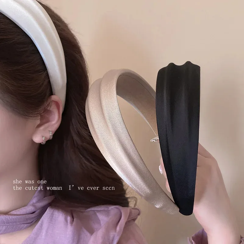 

Fashion Simple Women'S High Cranium Headbands Wide Brimmed Satin Cloth Hairbands For Female Daily Casual Hair Accessories