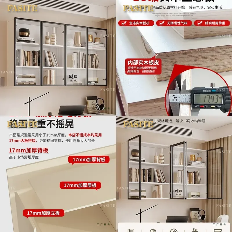 For Solid Wood Wall Hanging Cabinet Bookshelf Storage Closet Fixed Mount Kitchen Balcony Restaurant Top Cupboard Space Saving