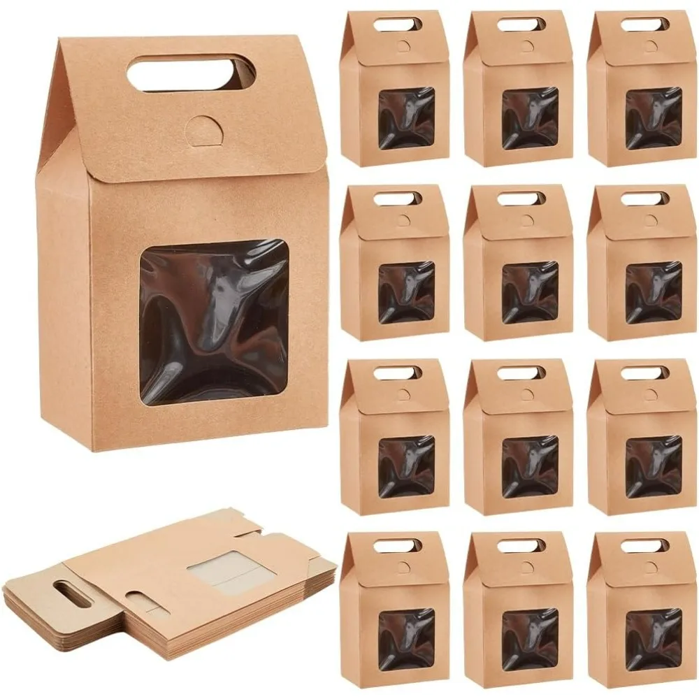 Cajas de golosinas Cajas de papel Kraft con ventanas transparentes para pan, donuts, galletas, chocolate, cumpleaños, boda, San Valentín (2,3x3,9x3,7 pulgadas)