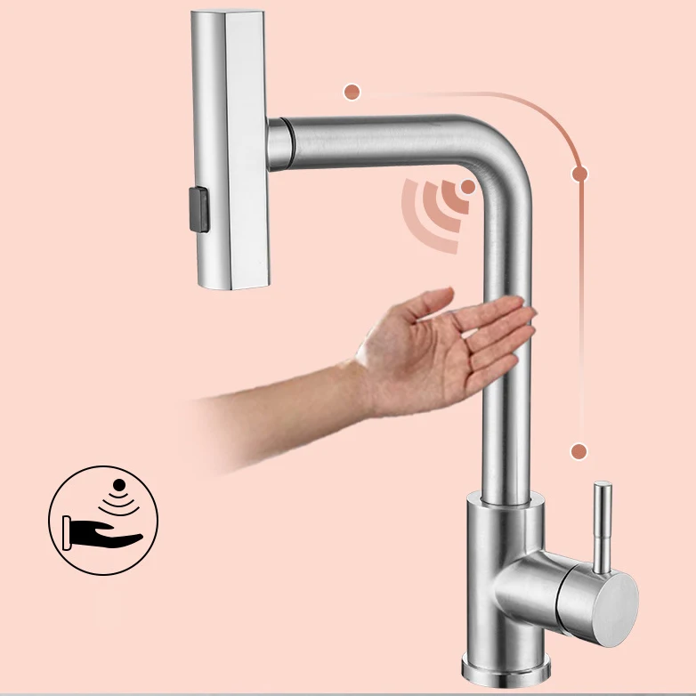 Feiyu Sentuh Keran Wastafel Dapur Tarik Ke Bawah Keran Mixer Wastafel Dapur Panas Dingin Keran Dapur Air Terjun Sentuh Baja Tahan Karat