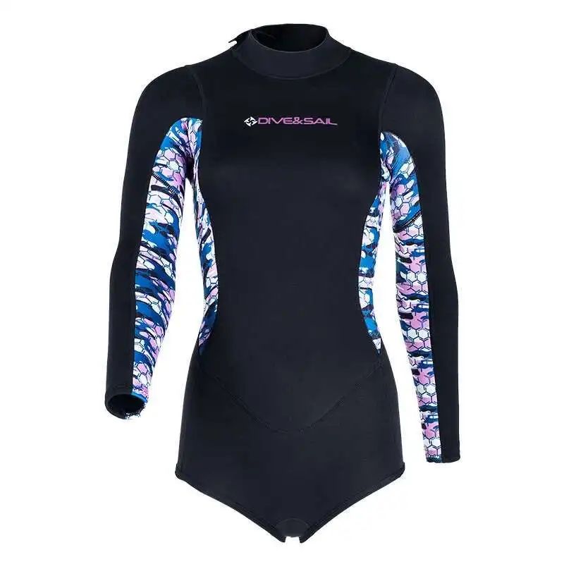 2MM diving suit women\'s one-piece short sleeved bikini cold proof diving suit snorkeling surfing warm swimsuit
