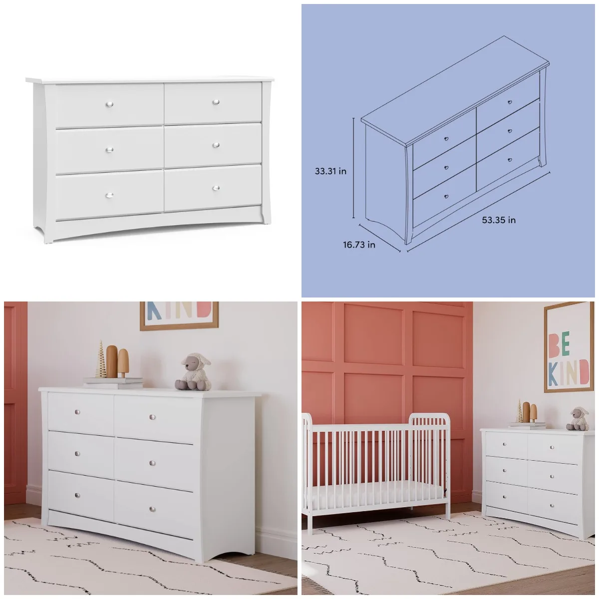 

Crescent 6-Drawer White Dresser – GREENGUARD Gold Certified, Kids & Nursery Storage Chest