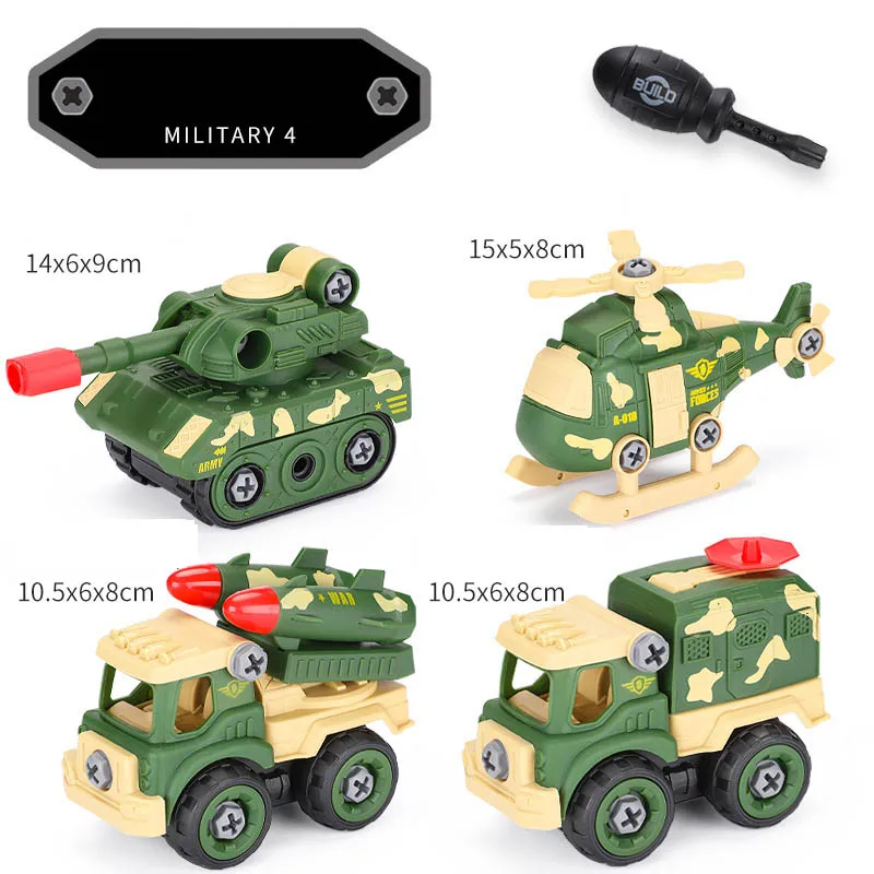 Brinquedo de carro de engenharia removível criativo para crianças aparafusando montagem diy quebra-cabeça porca desmontagem caminhão de bombeiros brinquedo de veículo militar