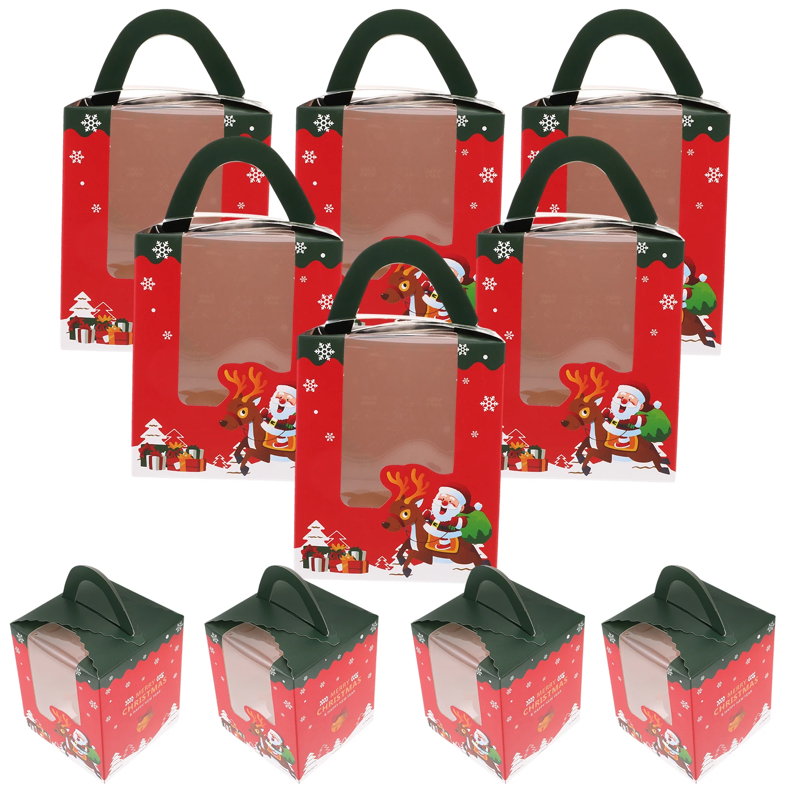 

10pcs Green Cake Christmas Treat Containers Small Gift Boxes Cookies Chocolate Packaging Lightweight Foldable Paper Boxes