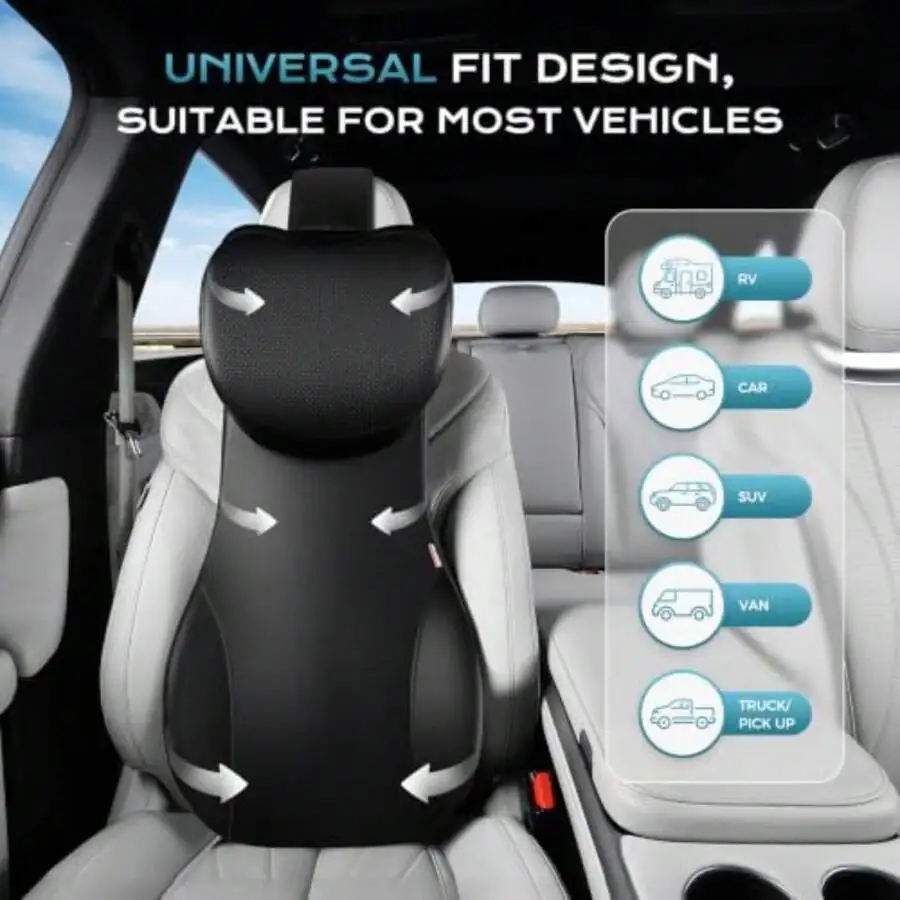 2-In-1 Lumbar Support With Car Headrest Pillow, Adjustable-Height  Design Car Neck Support Pillow For Driving Seat, Ergonomic