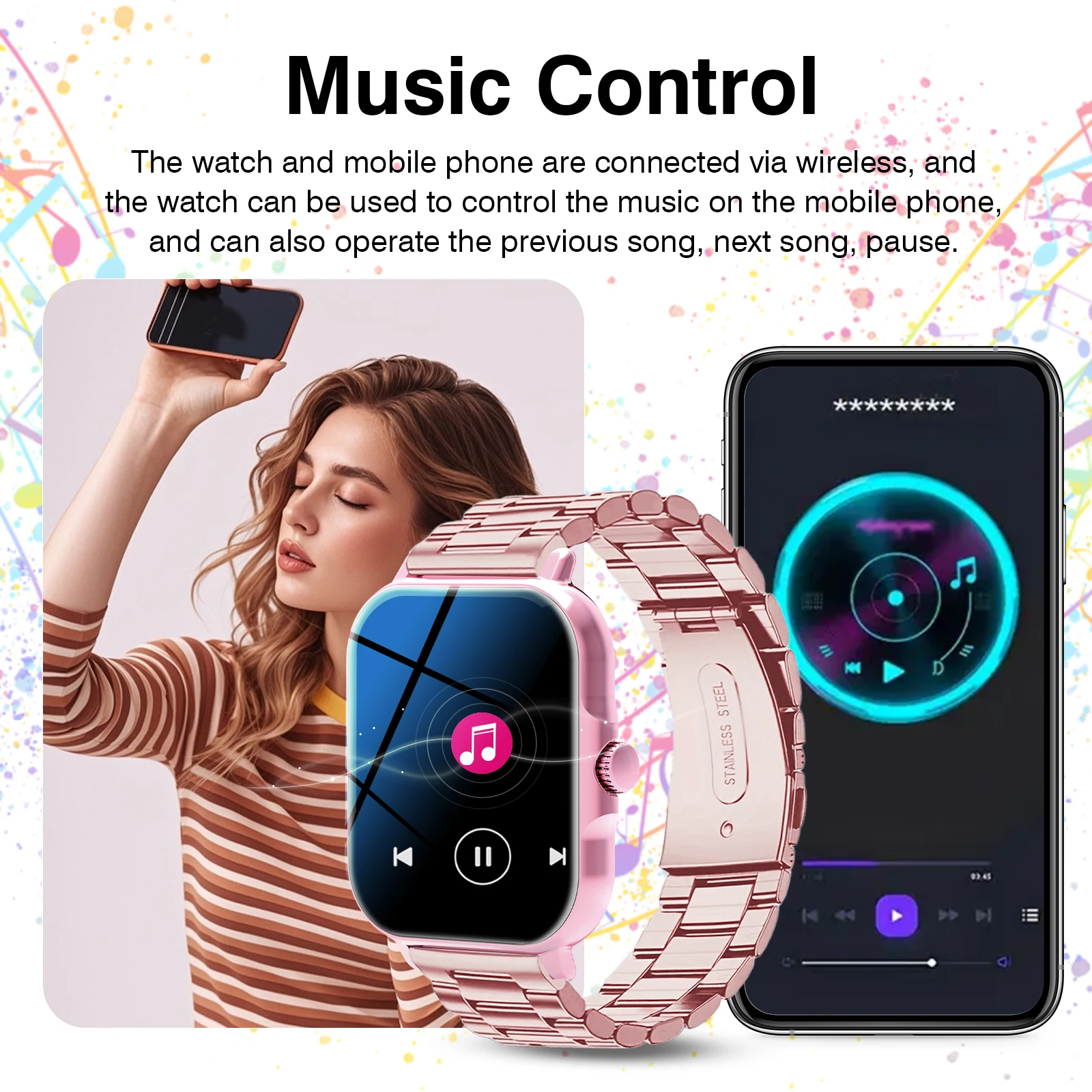 ساعة ذكية للرجال 2025 مزودة بخلفيات عالية الدقة وأشرطة مزدوجة (ستانلس ستيل + سيليكون)، أوضاع رياضية لمشغل موسيقى الاتصال اللاسلكي #3