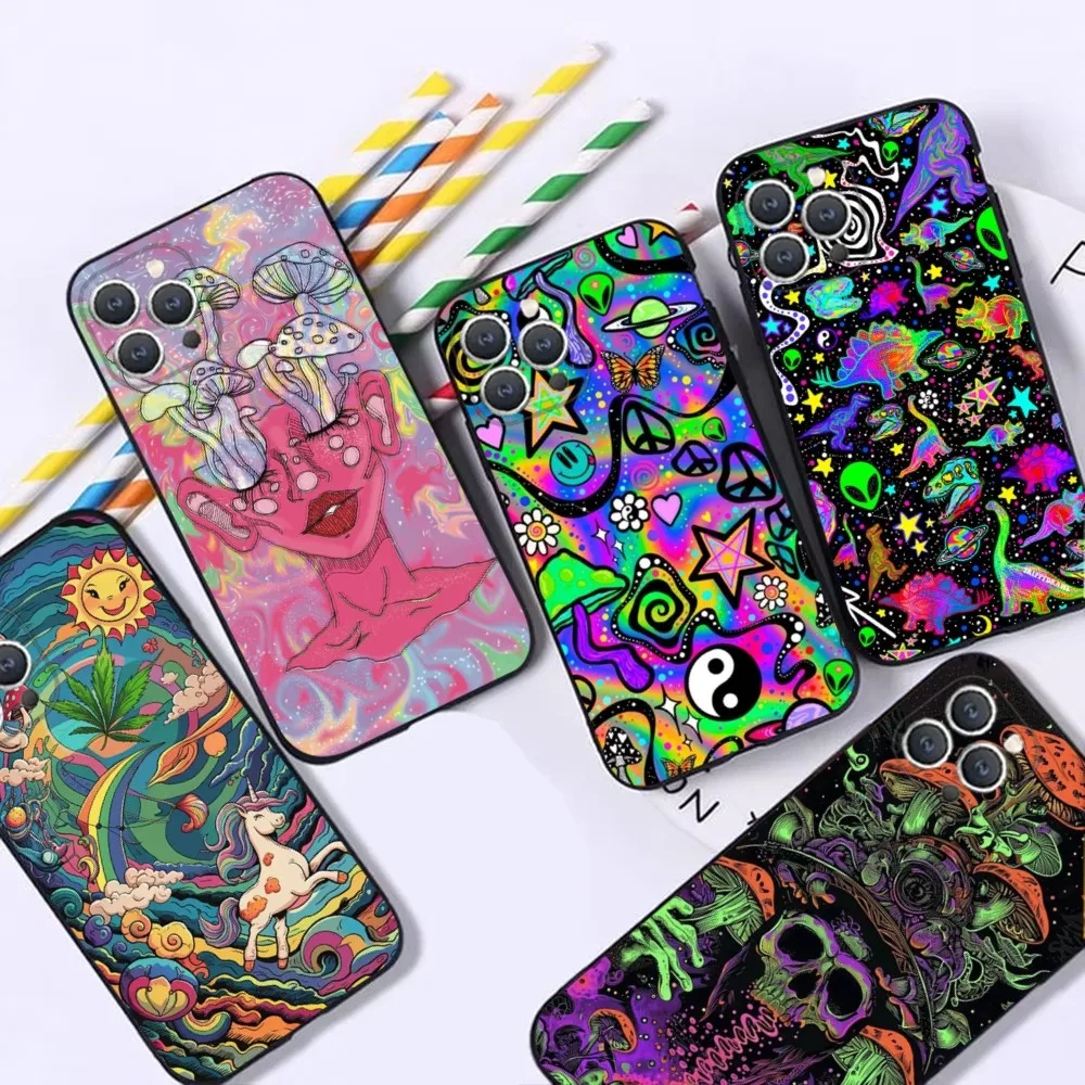 Mushroom Psychedelic Art  Phone Case For iPhone 16,15,14,13,12,Pro,Max,11,7,8,Plus,XR,XS Max Shockproof Silicone Soft Shell