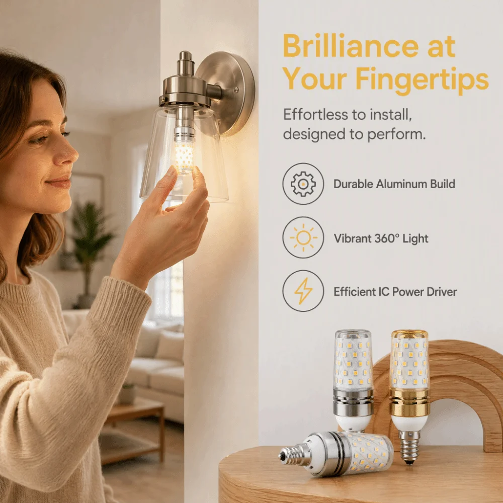 Non-Dimmable E12 LED Bulbs 12W Warm White Corn Bulbs AC 85-265V Clear PC Shade LED Chandelier Bulbs Indoor