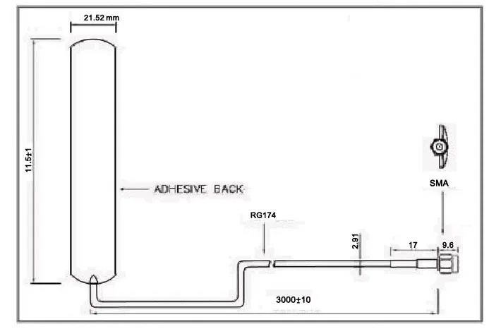 GSM GPRS 3G Car Antenna Patch antenna RG174 SMA Adhesive Type 2.5DBI 850MHZ/900MHZ/1800MHZ/1900MHZ 3000mm