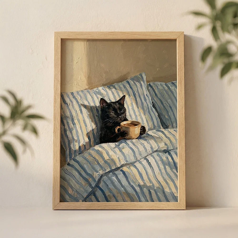 Graffiti Black Cat Print Street Art Funny Sleeping Drink Wine Cat Poster Canvas Painting Wall Decor Home Bathroom Mural Cuadr