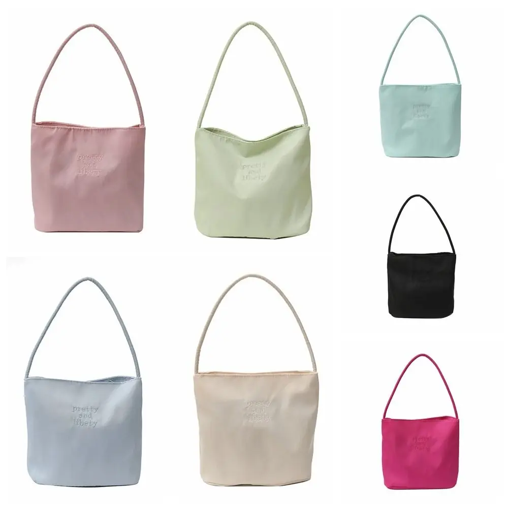 Fashion Korean Style Letter Underarm Bag Tote Bag Pure Color Embroidery Shoulder Bag Handbag All-match Nylon Bucket Bag Girls