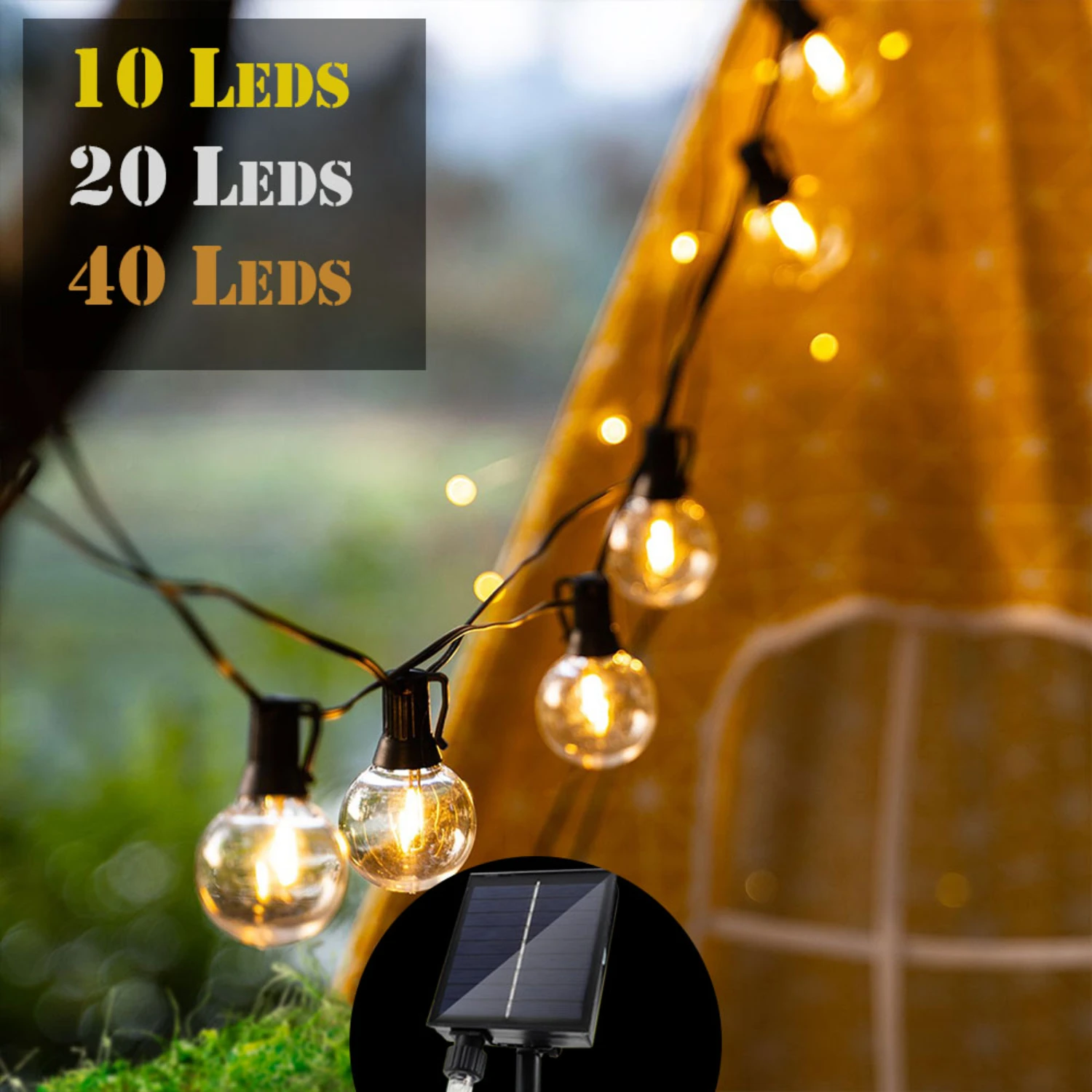 

New Waterproof Outdoor Solar Power G40 Bulbs LED Fairy Lights - Ideal for Camping, Weddings, Holiday Parties, and Garden Decorat