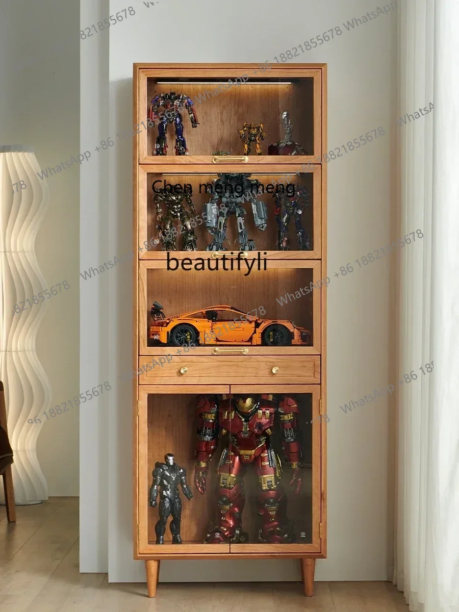 D178  Nordic cherry door, living room display cabinet, bookcase, all solid wood glass locker