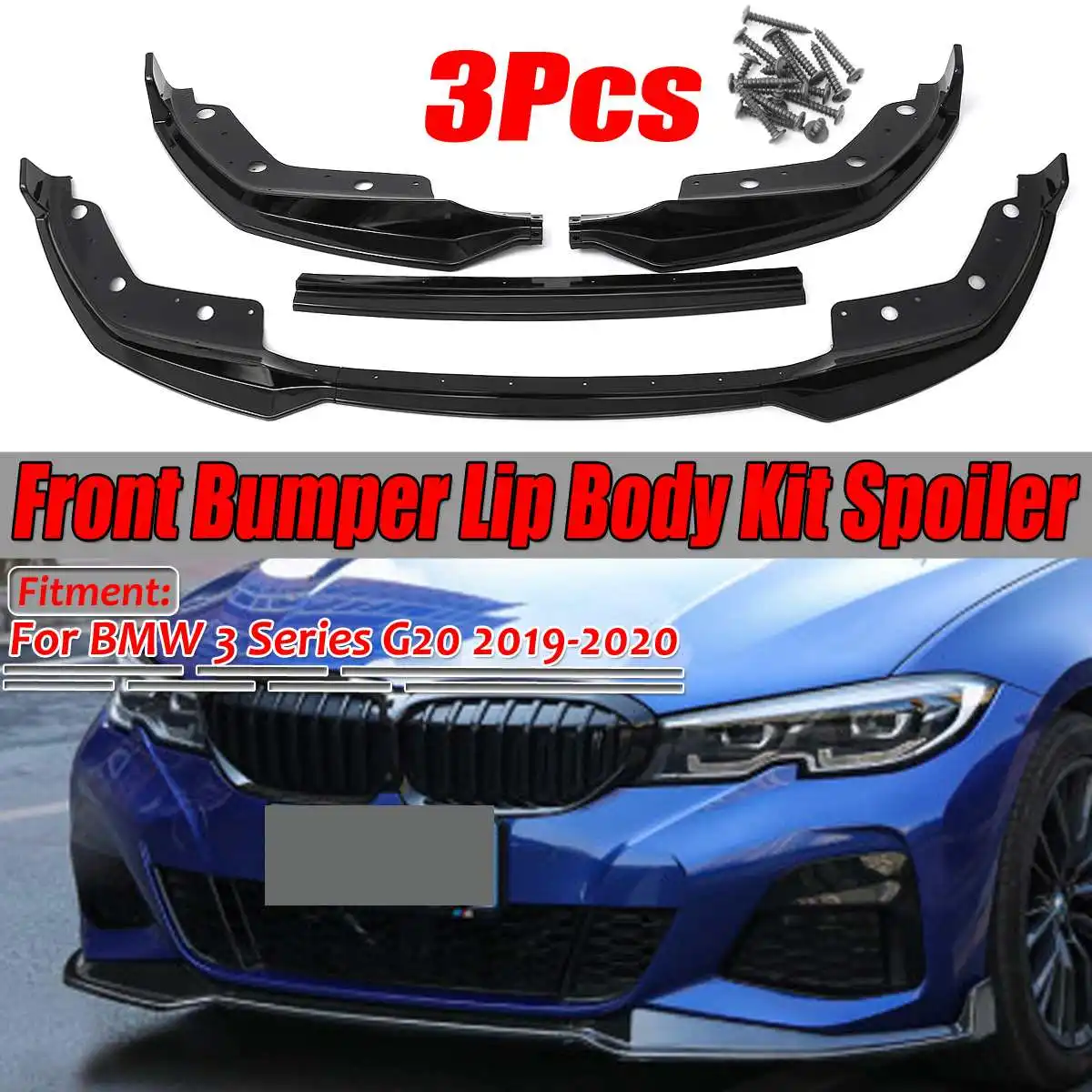 3PCS MP Style G20 Car Front Bumper Lip Spoiler Splitter Diffuser Detachable Body Kit Cover Guard For BMW 3 Series G20 2019 2020