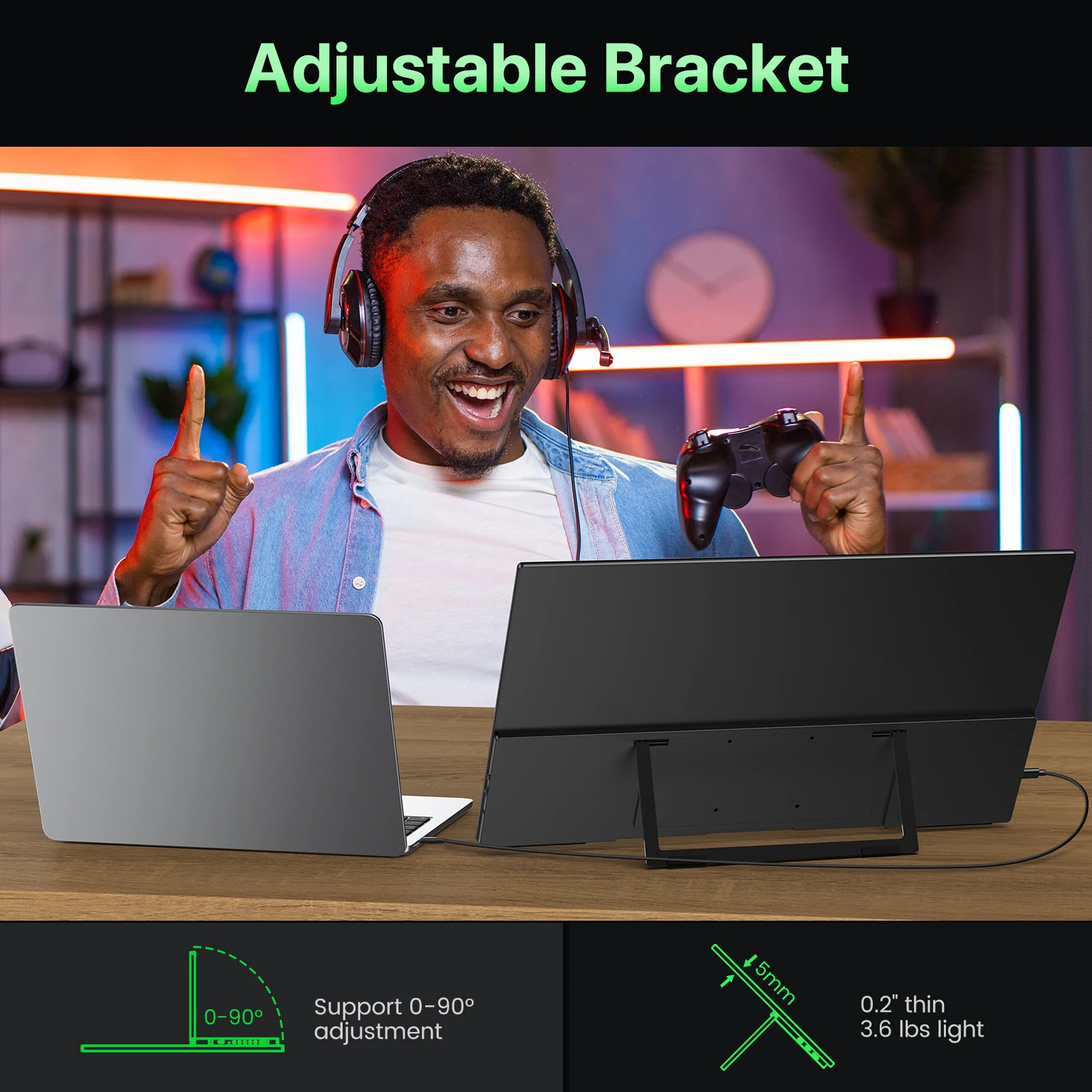 شاشة EVICIV المحمولة مقاس 21.5 بوصة USB-C HDMI 120 هرتز 100% sRGB 1080P FreeSync IPS HDR للألعاب الخارجية لأجهزة الكمبيوتر المحمولة والهواتف PS4/5 #5
