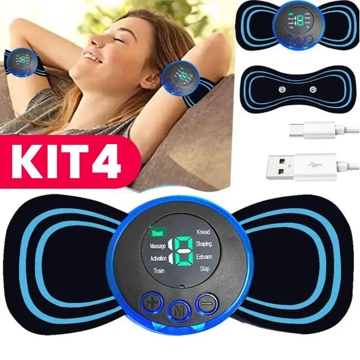 Massageador Muscular Elétrico Portátil Recarregável para Pescoço, Ombro, Costas e Pernas, Alívio da Dor, Fisioterapia