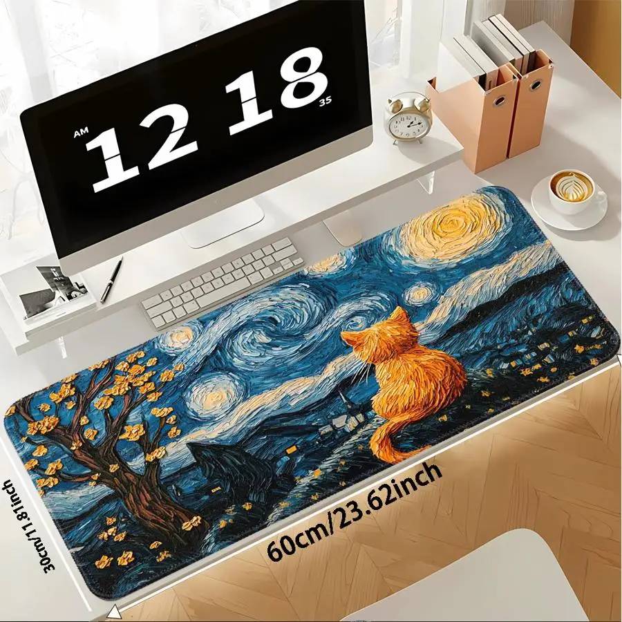 Van Gogh Cat Starry Sky Mouse Pad Desk accessories Keyboard Mouse Pad Game Console Pad office Pad Computer Laptop Pad overlock