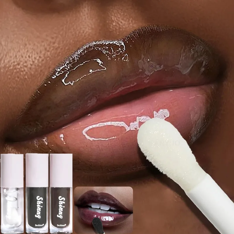 Clear Transparent Jelly Lip Gloss Hydrating Drying Mirror Black Lip Glaze Tint Plumper Crystal Moisturizing Lip Care Oil Makeup