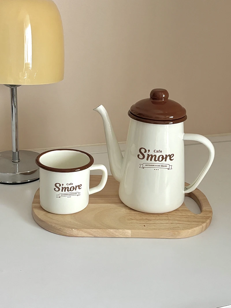 

Old Mc's Enamel Tea Pot Coffee Pot Water Boiler Cold Water Pot Oil Pot Retro Style Dining Utensils for Tea Brewing And Coffee...