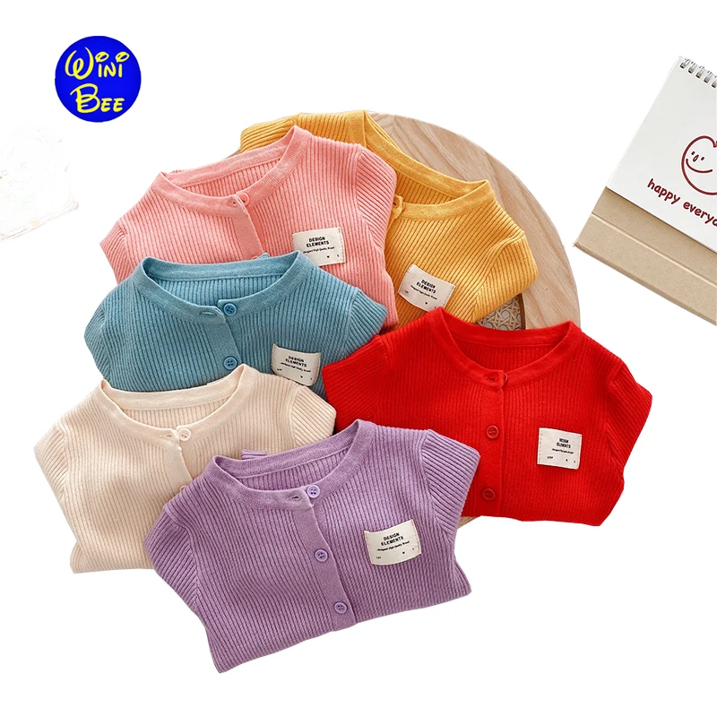 Knitted Cardigan Kawaii Pink Fub Kids Sweater for Girl Crockid Boys Classical Spring Autumn Baby Girl Clothes Toddler 1-7Y image 2
