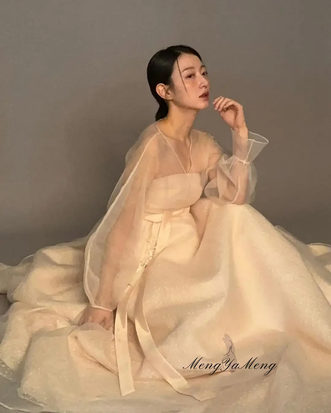 Elegant Trendy A Line Hanbok Long Sleeve V-Neck Wedding Dresses Korea Photo Shoot Bridal Gowns Customized Formal Party Dress