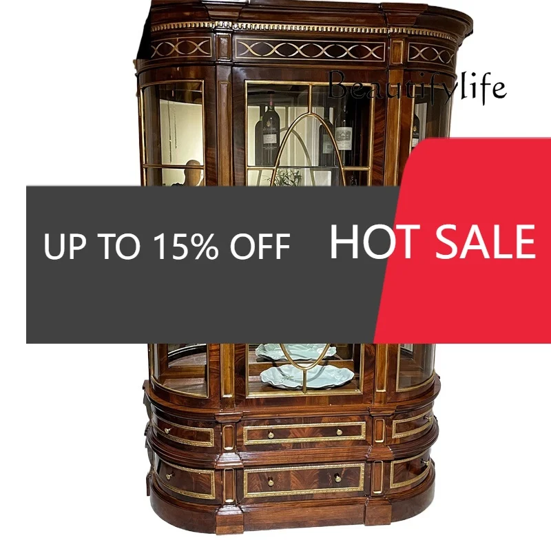 

Винный шкаф в итальянском средневековом стиле из массива дерева со стеклянными дверцами, декоративный шкаф для гостиной и столовой