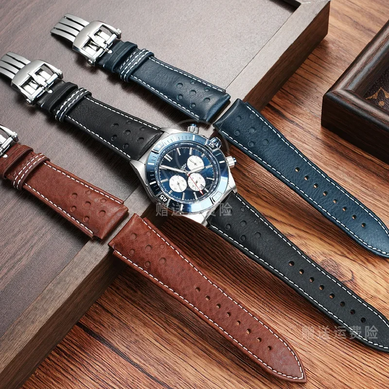 22mm Ltalian Genuine leather watch strap For Breitling Super Mechanical Timing B01 Super Ocean Avenger men Cowhide watch band
