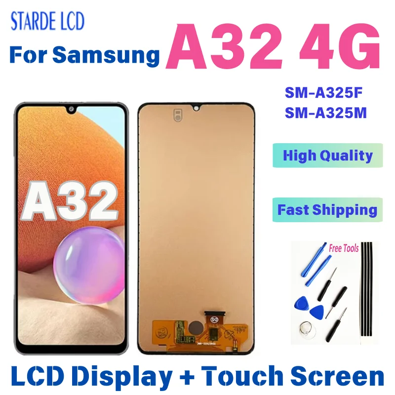 6,4 'для Samsung Galaxy A32 4G ЖК-дисплей с цифровым преобразователем сенсорного экрана в сборе A325 SM-A325F SM-A325M Замена 6,4 'для Samsung Galaxy A32 4G ЖК-дисплей с цифровым преобразователем сенсорного экрана в сборе A325 SM-A325F SM-A325M Замена