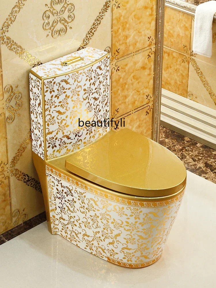 Household Flush Golden Toilet Creative Color Toilet Super Swirling-Style Water-Saving Small Apartment Deodorant Ceramic Toilet