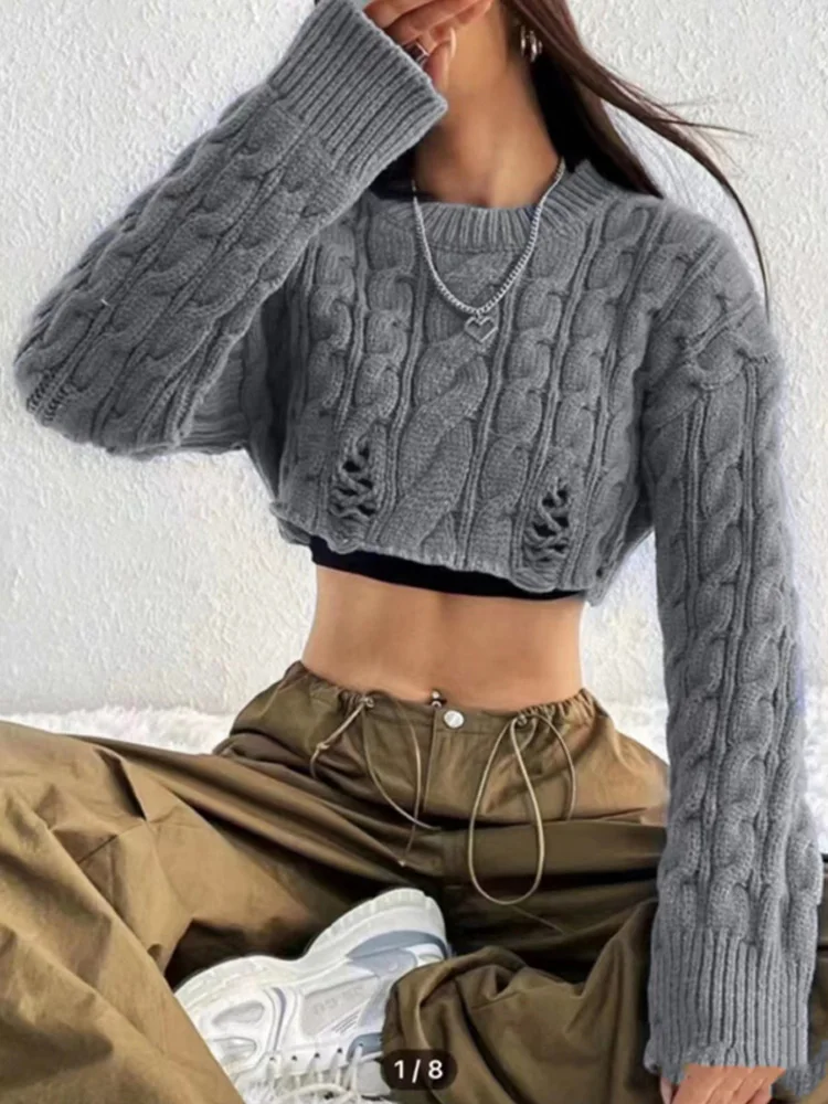 Nova moda sexy pulôveres curtos camisola de malha feminina outono inverno manga longa o pescoço blusas femininas streetwear topos