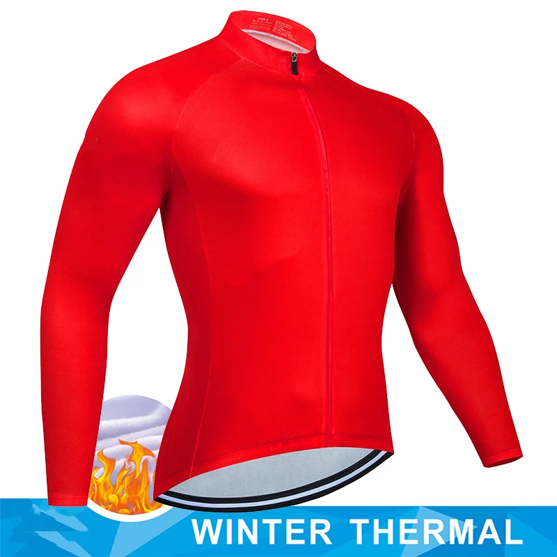 Red Men Winter Thermal Fleece Cycling Jersey Top MTB Bicycle Clothing Long Sleeve Ciclismo Outdoor Warm Cothes Road Bike Uniform