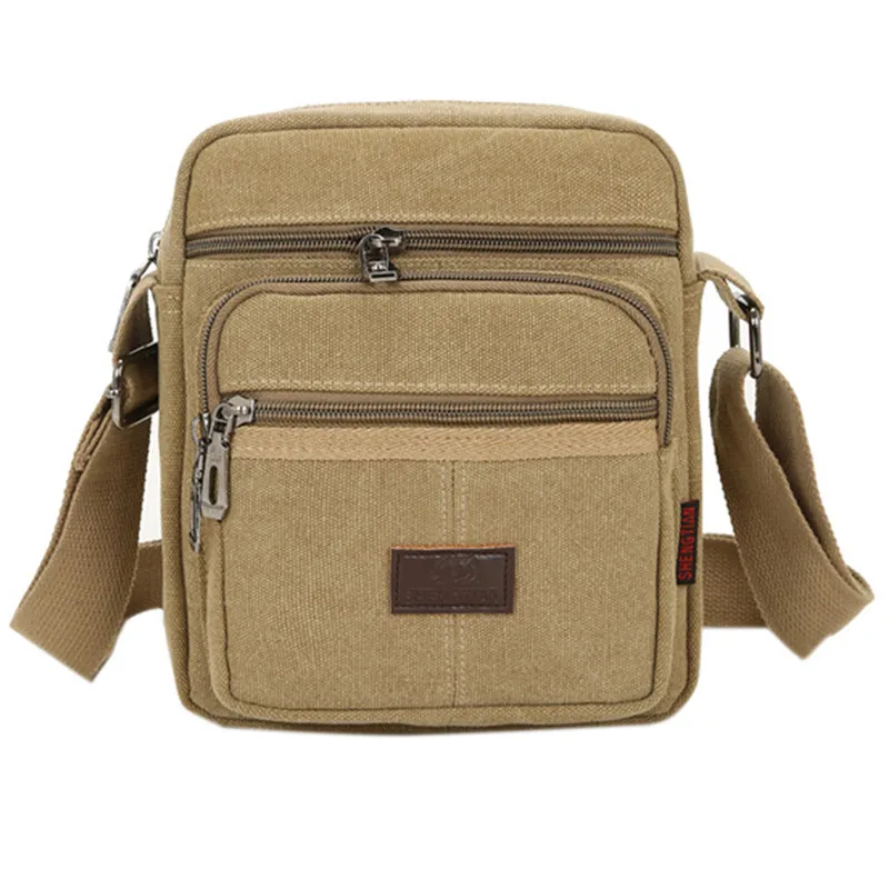 Male Solid Color Casual Crossbody Bag Retro Men Travel Flap Bag Canvas School Zipper Shoulder Bag