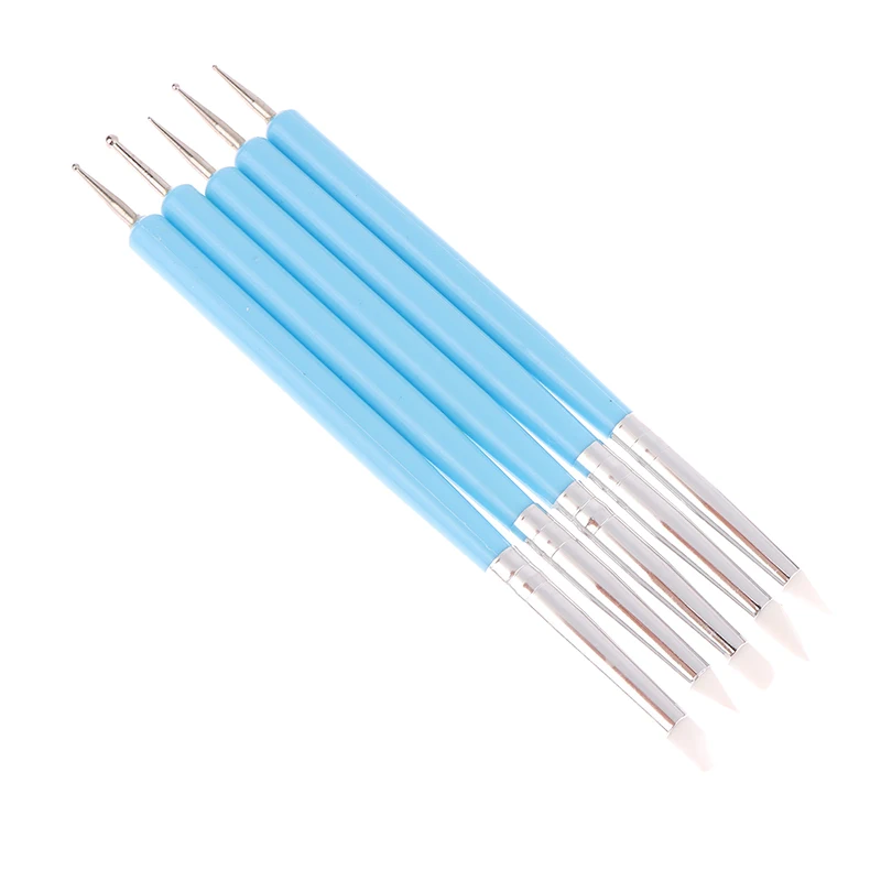 5pcs/Set Double-ended Silicone Head Carving Dotting Pen Brush Modeling Dotting Nail Art Pottery Clay Tool DIY Sculpting Tools