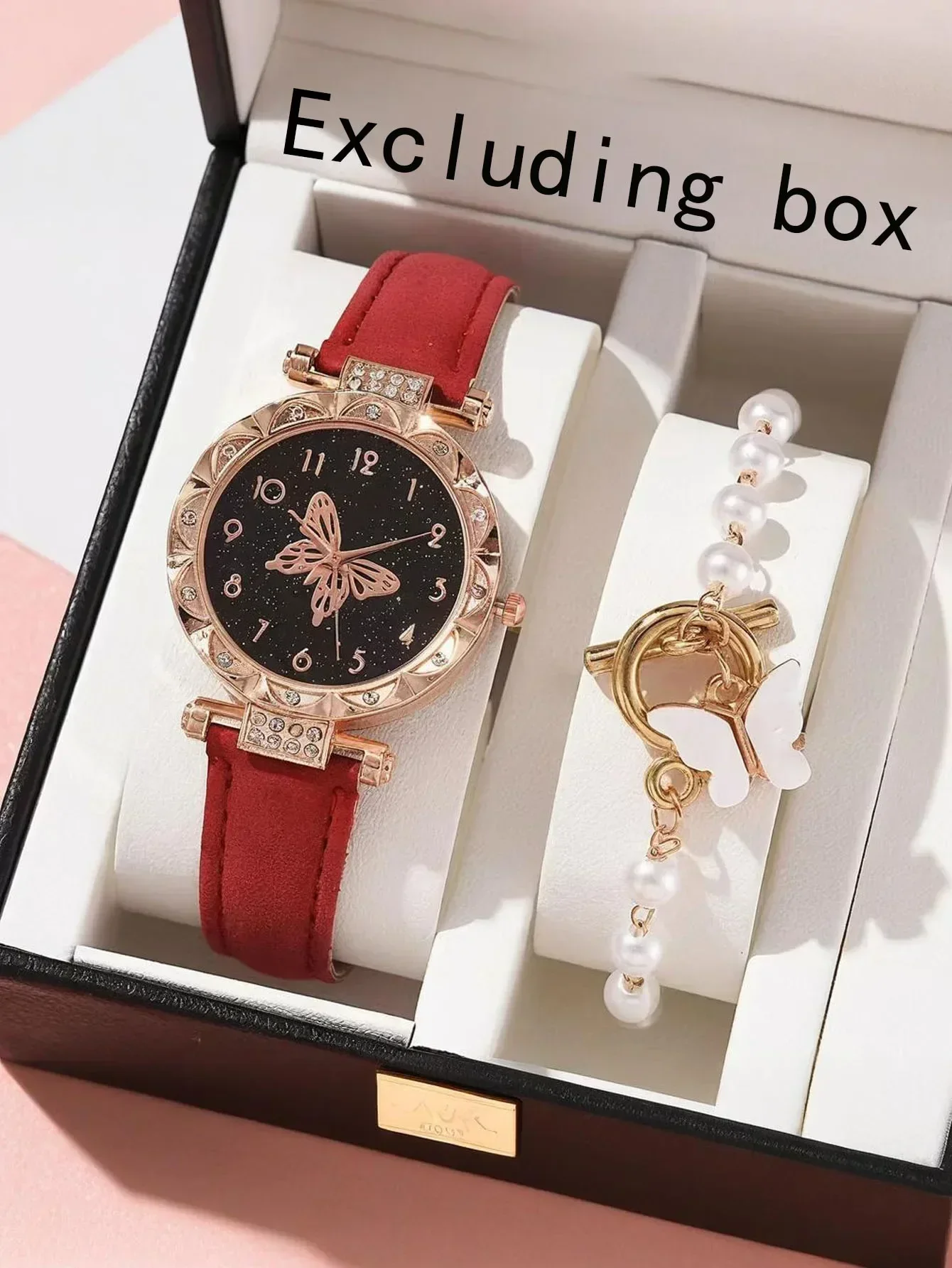 2-piece/set butterfly belt quartz watch+butterfly bead bracelet setFashion Watch
