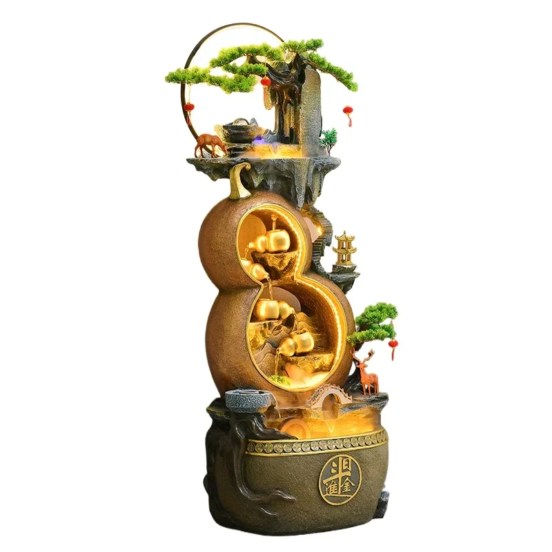 Yjq flowing water ornament  living room decoration, gourd making money, large floor-to-ceiling landscape humidifier