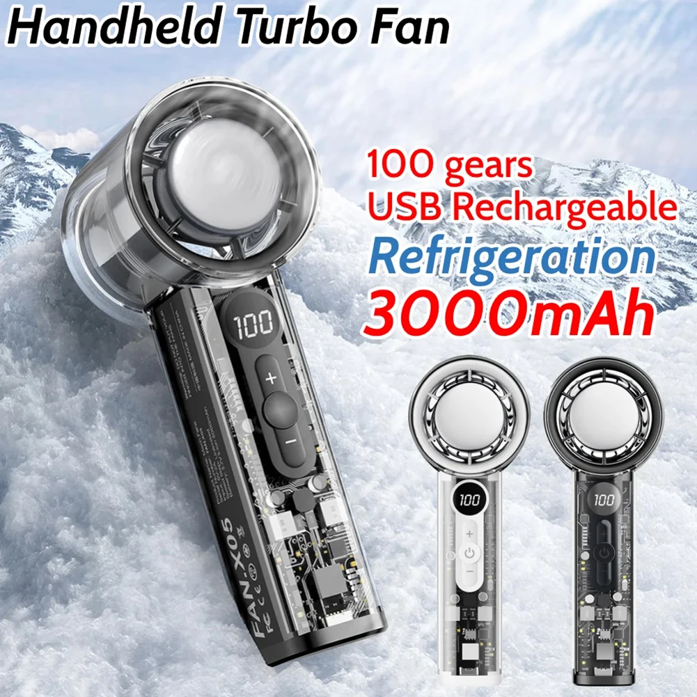 

Mini Handheld Cooling Fan Rechargeable with High Capacity Battery 100-Level Speed Control Portable High-Speed Turbo Fan