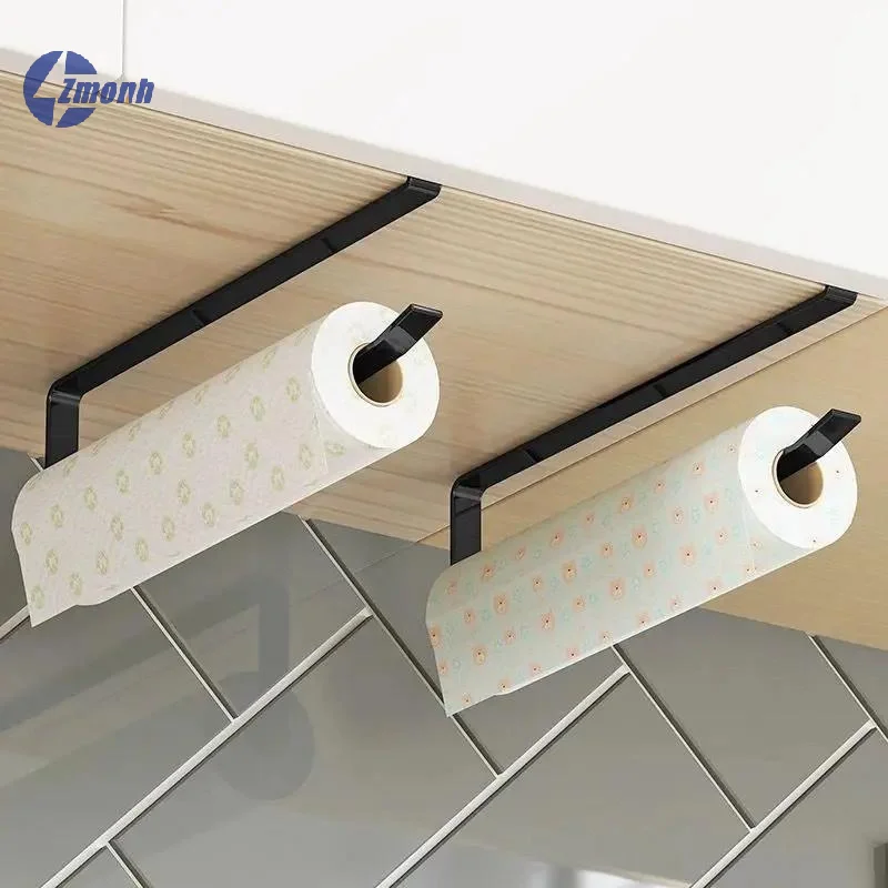 New！Wall Mounted Kitchen Tissue Rack Metal Non Perforated Roll Paper Cling Film Storage Cabinet Home Cloth Storage Racks